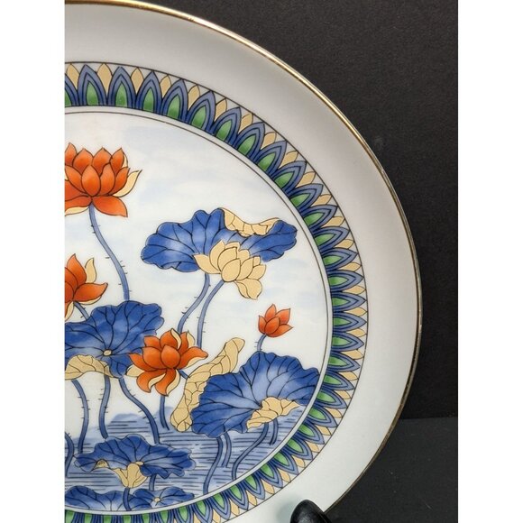 Andrea by Sandek Blue and Red Floral Gold Rimmed Salad Plate Decorative Plate - Picture 3 of 6